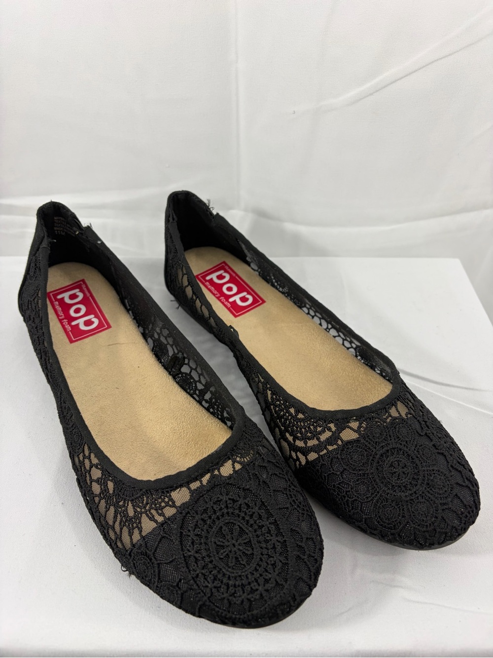 NWT pop Women's Size 10 Black Crochet Ballet Flats